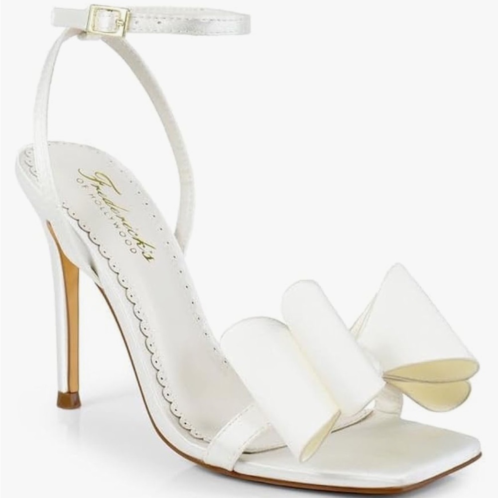 Fredrick’s of Hollywood Julienne Bow Ivory Open Toe Ankle Strap Stiletto Heels 9 - Picture 3 of 16